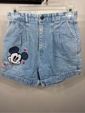 Vintage‎ Mickey Mouse Volvo Embroidered Denim Shorts Light Wash High Waist Y2K